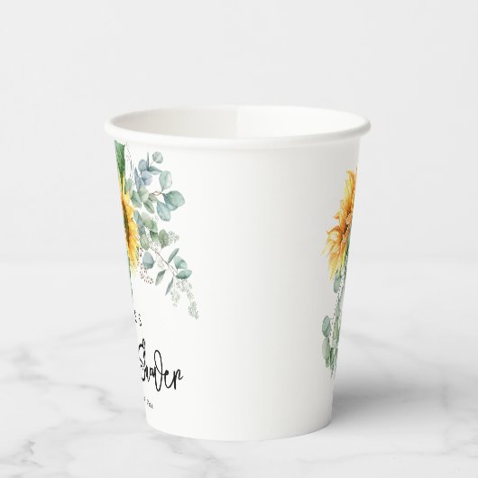 Rustieke Zonnebloem Eucalyptus Groene Bruidsdouche Papieren Bekers (Links)