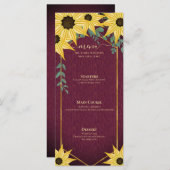 Rustieke Zonnebloem Eucalyptus Hout Waterverf Bloe Menu (Voorkant / Achterkant)