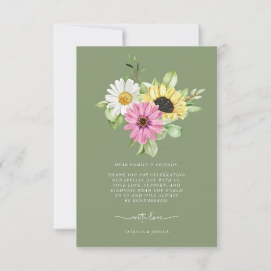Rustieke Zonnebloem Foto bruiloft Dank u kaart (Achterkant)
