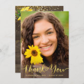 Rustieke Zonnebloem Foto Gold Script Afstuderen Bedankkaart (Voorkant / Achterkant)