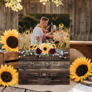 Rustieke Zonnebloem Foto Schuur Houten Bruiloft Kaart