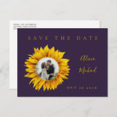 Rustieke zonnebloem foto trouwkaart save the date aankondigingskaart (Voorkant / Achterkant)