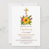 Rustieke Zonnebloem groen gouden kruis doop Kaart (Voorkant)