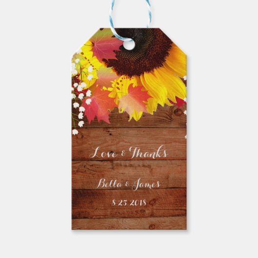 Rustieke Zonnebloem Herfst Bruiloft Cadeau Labels Cadeaulabel (Voorkant)