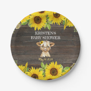 Rustieke Zonnebloem Highland Koe Baby shower Papieren Bordje