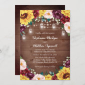 Rustieke Zonnebloem Hout Mason Jar Lights Bruiloft Kaart (Voorkant / Achterkant)