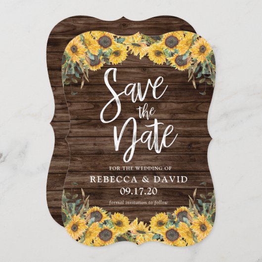 Rustieke Zonnebloem Hout Schuur Bruiloft Save the Kaart (Voorkant / Achterkant)