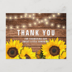 Rustieke Zonnebloem Houten Baby Shower Bedankt Briefkaart