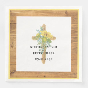 Rustieke zonnebloem houten kruis bruiloft papier d servet