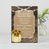 Rustieke Zonnebloem Houten Lichten Huwelijksuitnod Kaart (Staand voorkant)