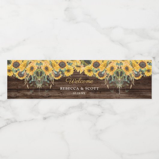 Rustieke Zonnebloem Houten Schuur Bruiloft Welkom Waterfles Etiket (Enkel label)