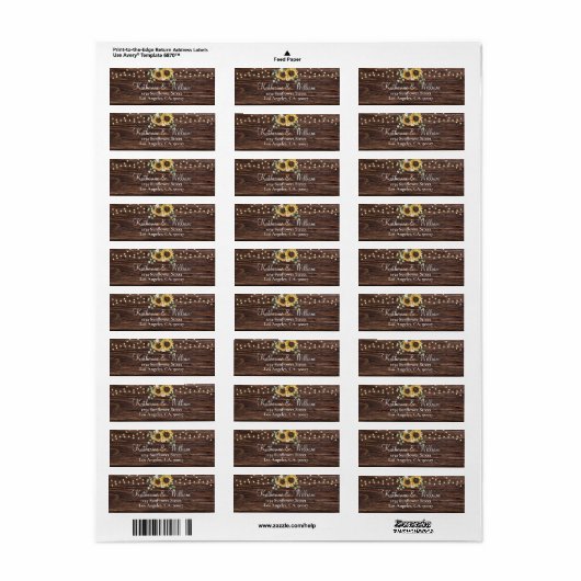 Rustieke Zonnebloem Houten String Licht Terug Etiket (Full Sheet)