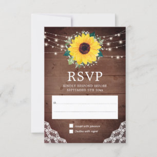 Rustieke Zonnebloem Kant Babys Breath Bruiloft RSVP Kaartje