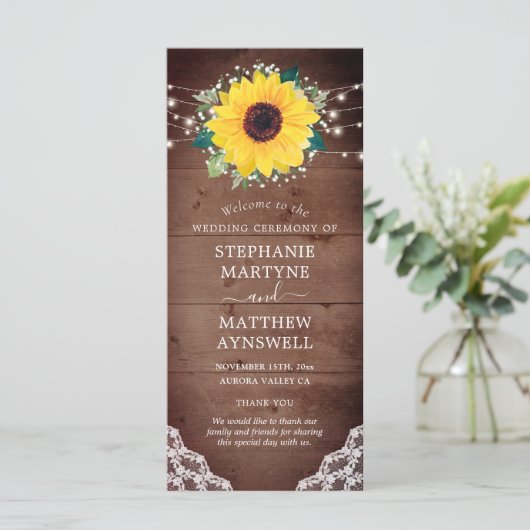 Rustieke Zonnebloem Kant Baby's Breath Lights Brui Programma (Staand voorkant)