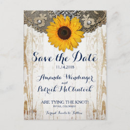 Rustieke Zonnebloem Kant Save the Date Briefkaart