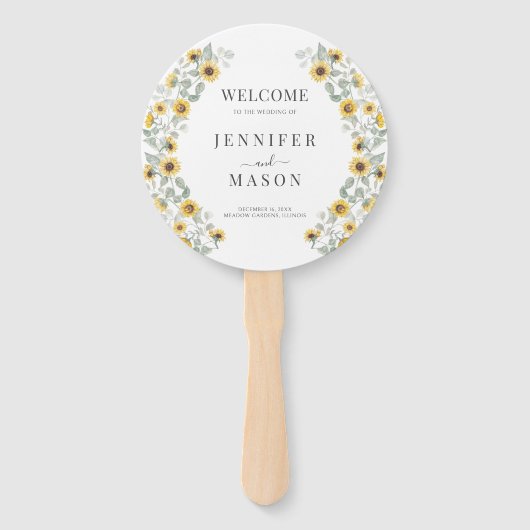 Rustieke Zonnebloem Krans Herfst Trouwprogramma Handwaaier (Voorkant)