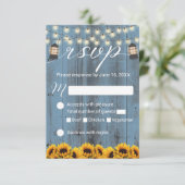 Rustieke Zonnebloem & Lantaarn Stofblauw Trouw-RSV RSVP Kaartje (Staand voorkant)