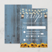 Rustieke Zonnebloem & Lantaarn Stofblauw Trouw-RSV RSVP Kaartje (Voorkant / Achterkant)