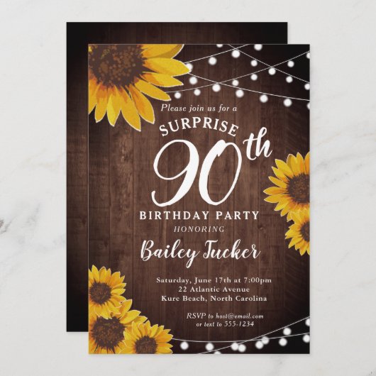 Rustieke Zonnebloem & Lichten Verrassing 90ste Ver Kaart (Voorkant / Achterkant)