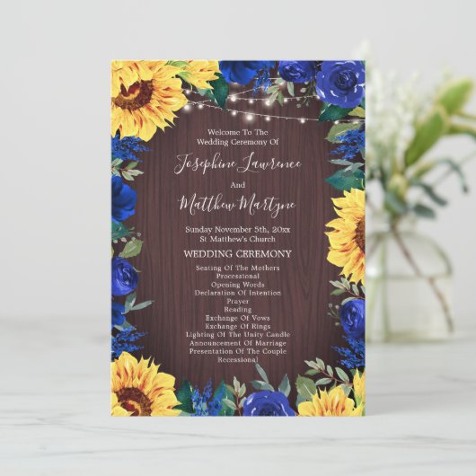 Rustieke Zonnebloem Lights Blauw Bloemen Border Br Programma (Staand voorkant)