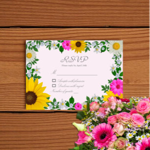 Rustieke Zonnebloem Madeliefje Bloemachtige Bruilo RSVP Kaartje