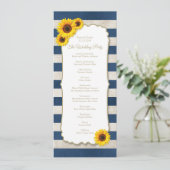 Rustieke Zonnebloem & Marine Blauwe Strepen Bruilo Programma (Staand voorkant)