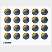 Rustieke Zonnebloem Marine & Gouden Bruiloft Feest Ronde Sticker (Vel)