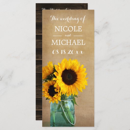 Rustieke Zonnebloem Mason Jar Country Wedding Prog Programma (Voorkant / Achterkant)