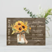 Rustieke Zonnebloem Mason Jar Save the Date (Staand voorkant)