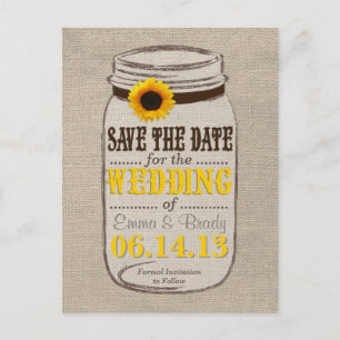 Rustieke Zonnebloem & Mason Jar Save the Date Aankondigingskaart