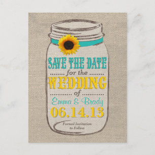 Rustieke Zonnebloem & Mason Jar Save the Date Aankondigingskaart