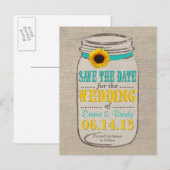 Rustieke Zonnebloem & Mason Jar Save the Date Aankondigingskaart (Voorkant / Achterkant)