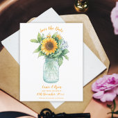 Rustieke Zonnebloem Mason Jar Wedding Save the Dat Briefkaart