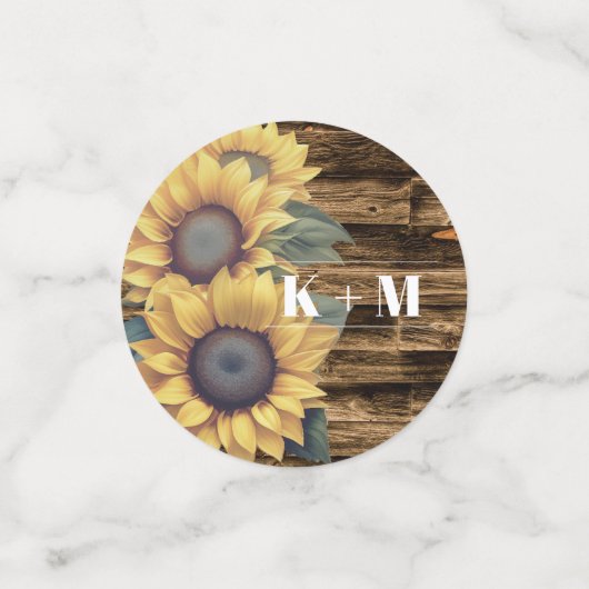 Rustieke Zonnebloem Monogram Bruiloft Confetti (Kleine voorkant)