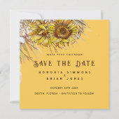 Rustieke Zonnebloem Mosterd Vierkant Save the Date (Voorkant)