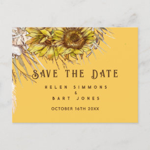 Rustieke Zonnebloem Mosterd Vierkant Save the Date Briefkaart