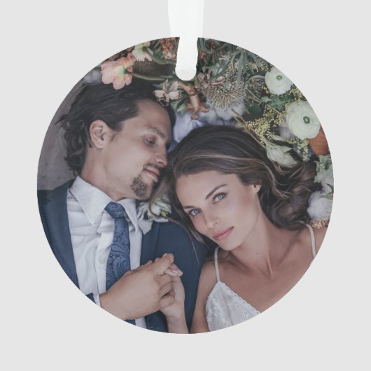 Rustieke Zonnebloem Mr & Mrs Onze 1e Kerstmis Ornament (achterkant)