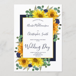 Rustieke Zonnebloem Navy Blue Rozen Country Weddin Kaart
