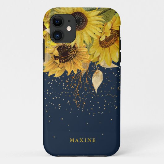  rustieke zonnebloem, Navy & Gold Custom Name Case-Mate iPhone Case (Achterkant)