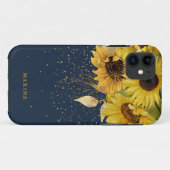  rustieke zonnebloem, Navy & Gold Custom Name Case-Mate iPhone Case (Achterkant (horizontaal))