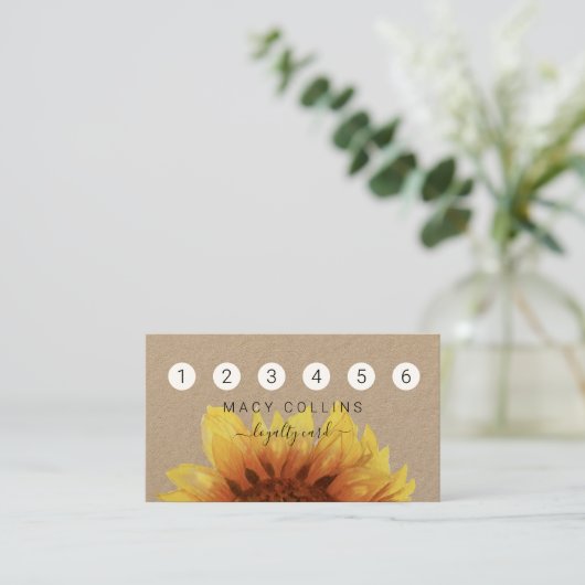Rustieke Zonnebloem op kraft papier loyalty card Visitekaartje (Staand voorkant)