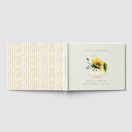 Rustieke Zonnebloem Pompoen Bloem Waterverf Trouwd Gastenboek (Volledig)