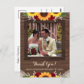 Rustieke zonnebloem rode rozen bruiloft dank u fot briefkaart (Voorkant / Achterkant)