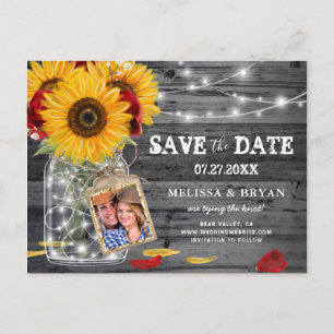 Rustieke Zonnebloem Roos Trouwfoto Save the Date Aankondigingskaart