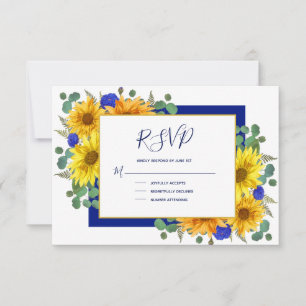 Rustieke Zonnebloem Royal Blue Rozen Country Bruil RSVP Kaartje
