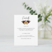 Rustieke Zonnebloem Rozen Bruiloft Details Informatiekaartje (Staand voorkant)