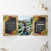 Rustieke Zonnebloem & Rozen bruiloft Drieluik Uitnodiging (Binnen)