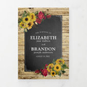 Rustieke Zonnebloem & Rozen bruiloft Drieluik Uitnodiging (Cover)