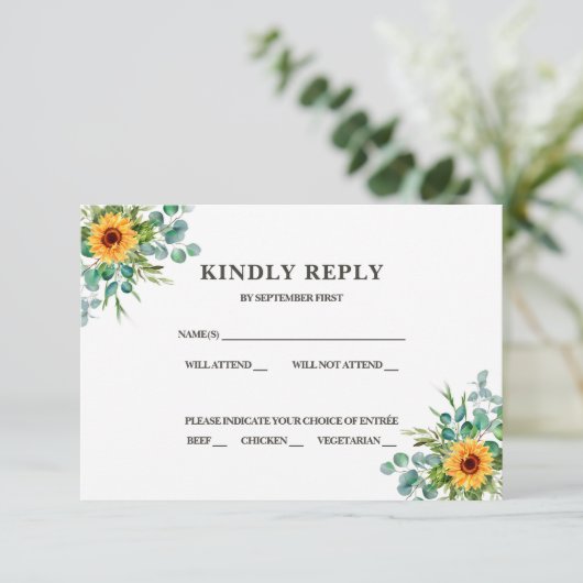 Rustieke Zonnebloem RSVP Herfst Kleuren Uitnodigin Kaart (Staand voorkant)
