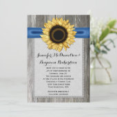 Rustieke Zonnebloem Schuur Hout Blauw Lint Kaart (Staand voorkant)